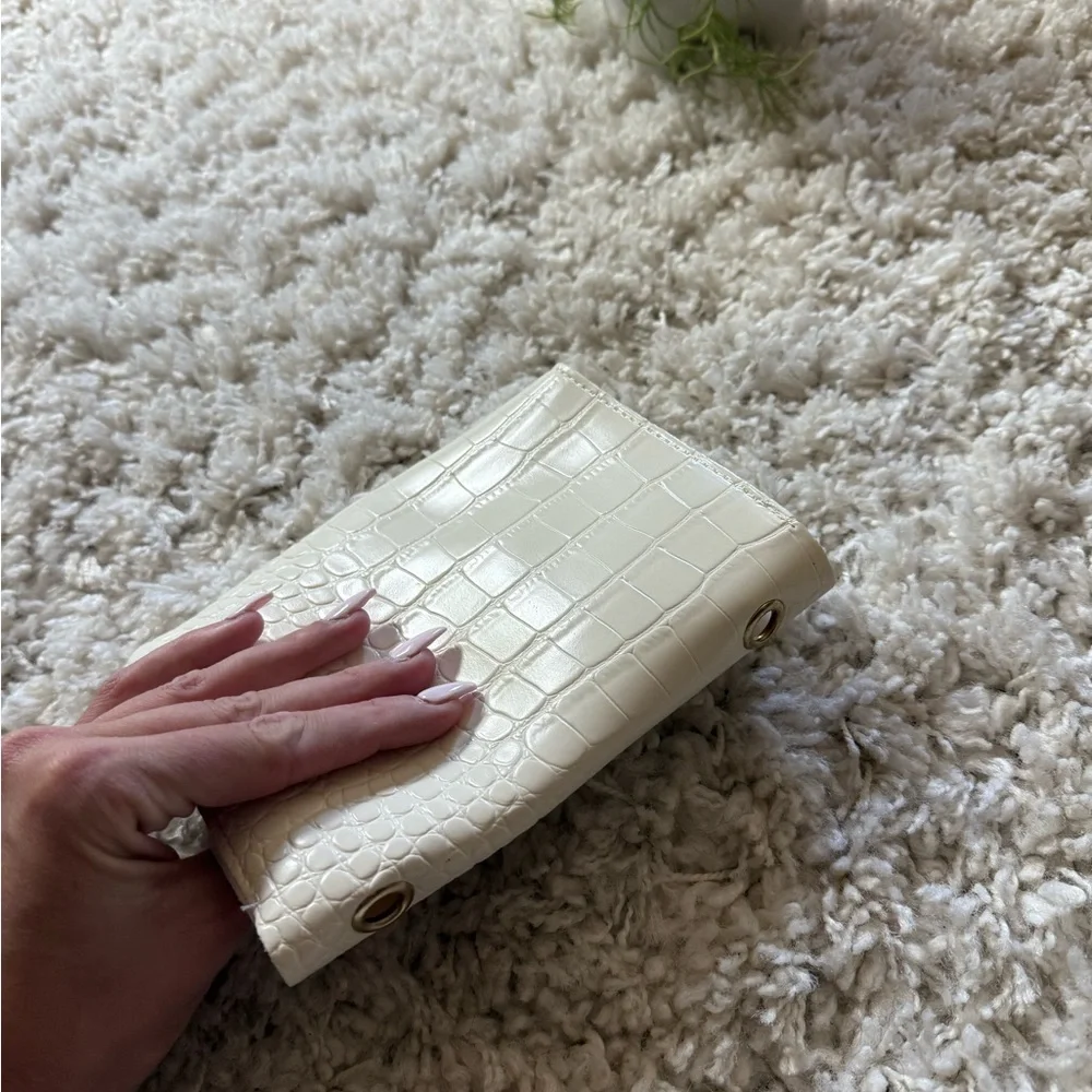 Elegant Cream Croc-Embossed Clutch